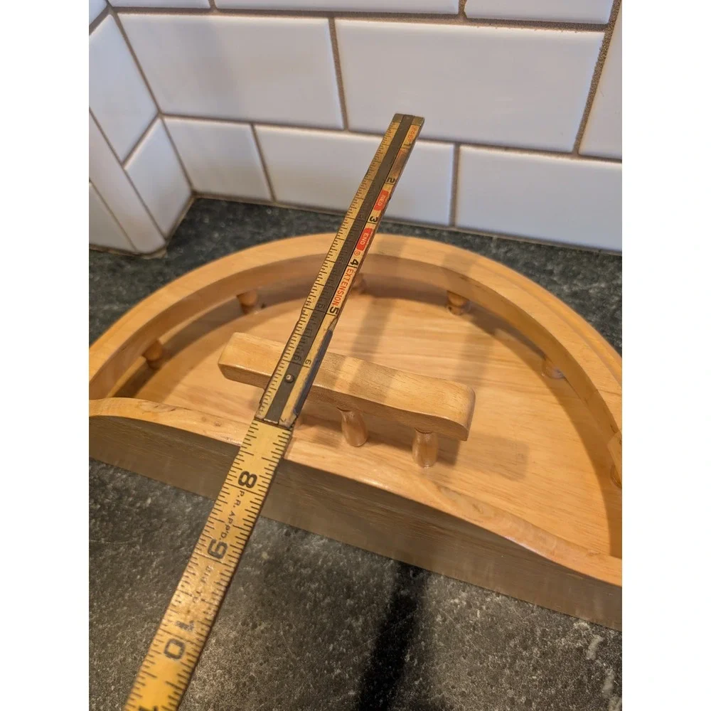 Vintage Wooden Semi Circle Napkin Holder Spindle Railing Light Wood Farmhouse